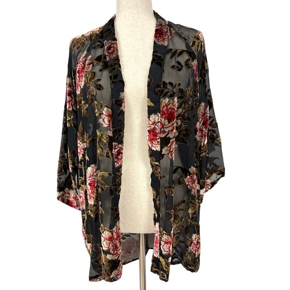 American Eagle Outfitters Tops - American Eagle Open-Front Floral Burnout Velvet Kimono Cardigan Women’s Sz M